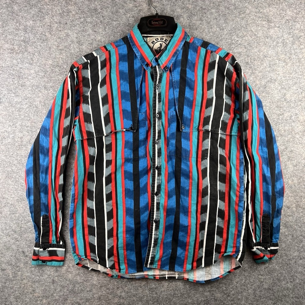 Rodeo Active Long Sleeve Western Striped Shirt Vintage Size L